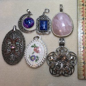 Lot of 6 Large Vintage Costume Jewelry Pendants